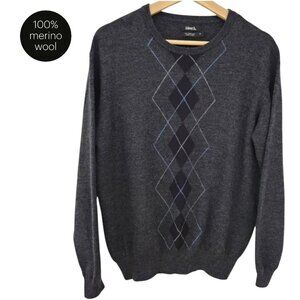 ASHWORTH Charcoal Gray Argyle Merino Wool Sweater classic preppy golf style m
